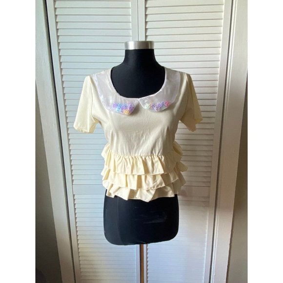 Romantic Standard Ruffle Drindl Peter Pan Top Toy Encapsulated Collar Tokyo M - Picture 4 of 12